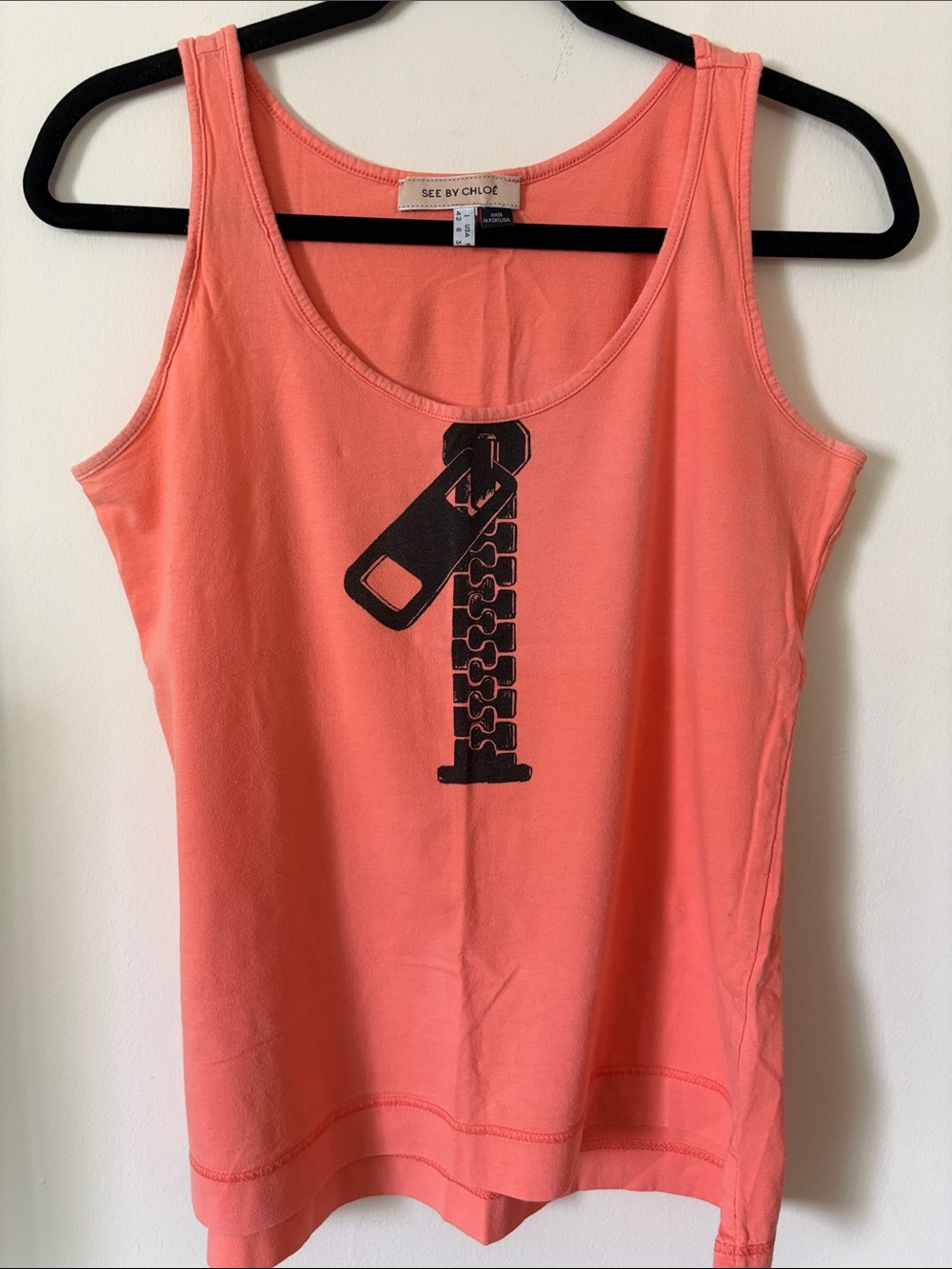 Vintage See By Chloe Coral Tank Top with Black Zipper Graphic